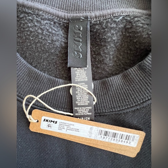 Skims Fleece Lounge Classic Crewneck Sweatshirt Size Small in Washed Onyx Small - Picture 5 of 6